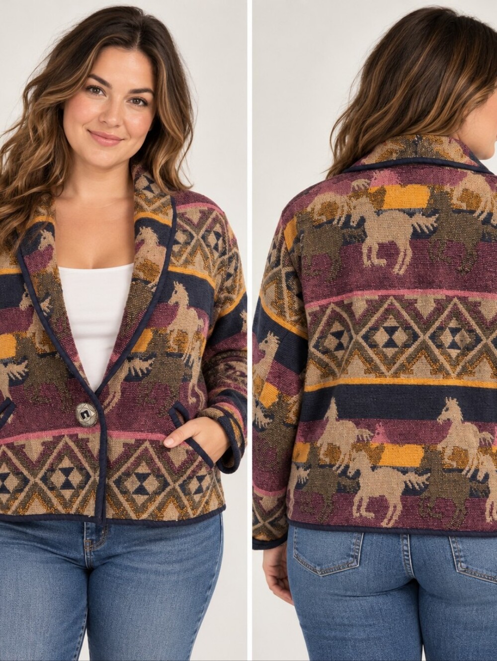 Vintage 90s Carolina Colours XL Western Tapestry Horse Jacket Southwestern